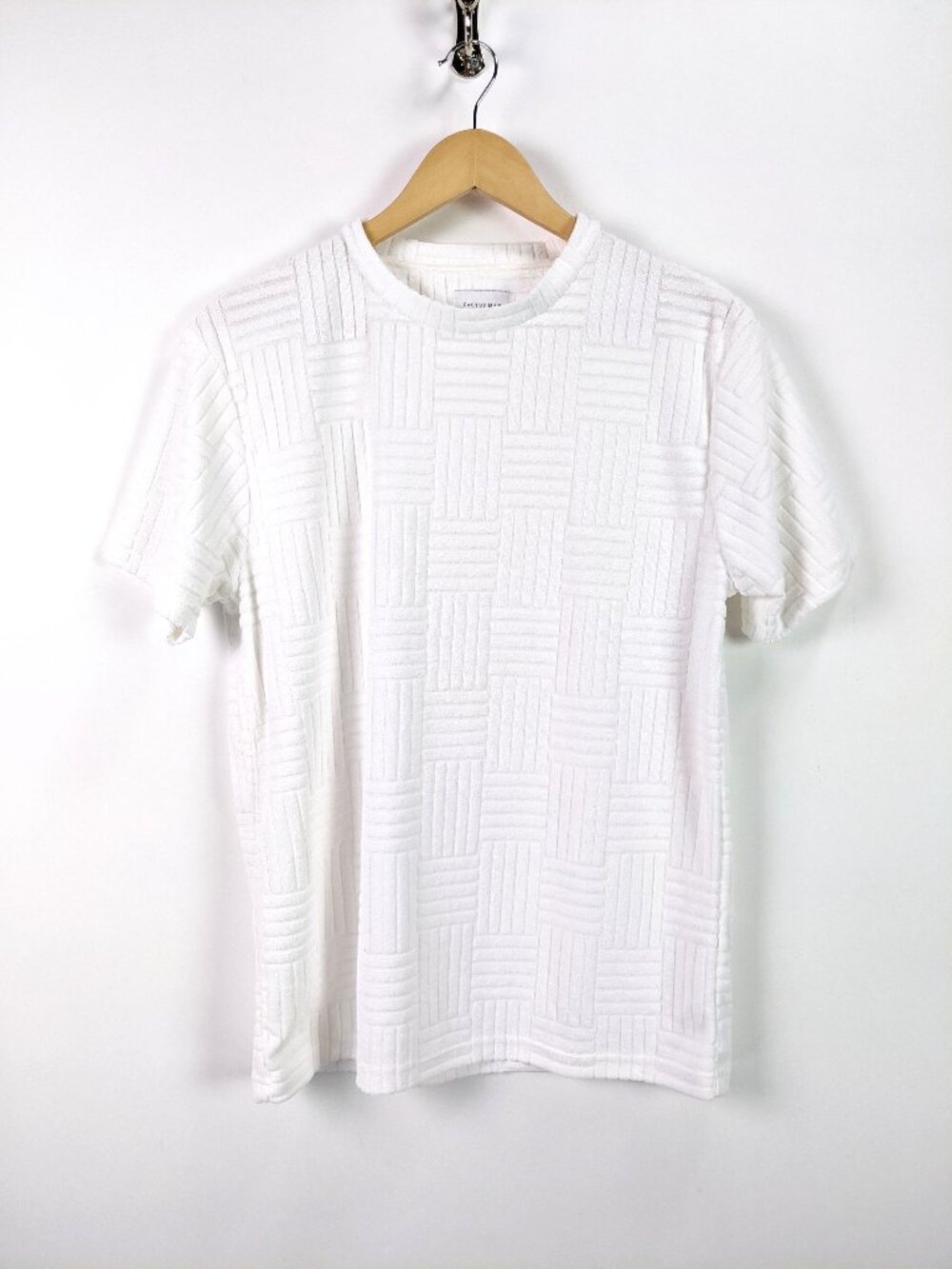 Cactus Man Jacquard Towel Cloth Textured Short Sleeves T-shirt in White Size M